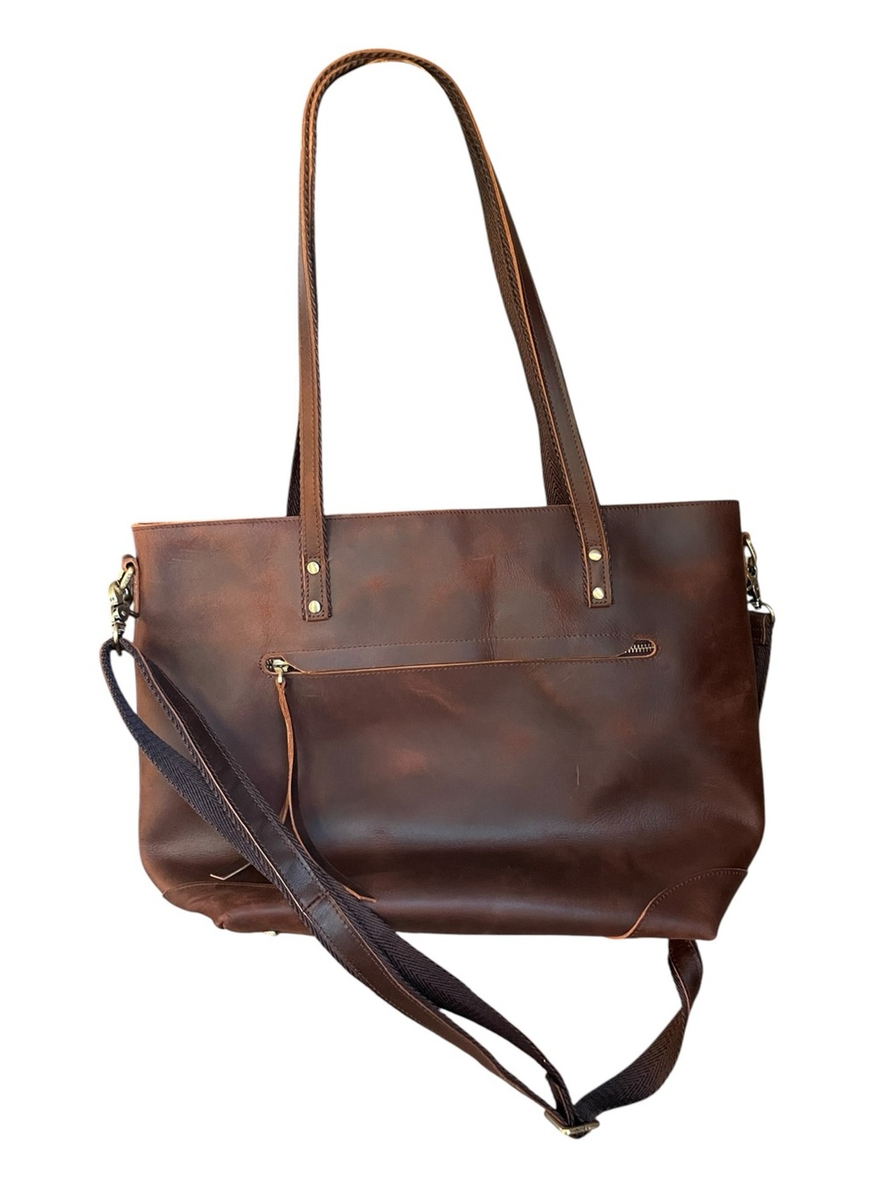 S-ZONE Dark Brown Vintage Genuine Leather Shoulder Bag Large Work Tote - Picture 5 of 13